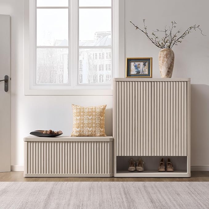 SICOTAS Storage Bench 40.2" Wide Shoe Bench with Lift Top Large Wooden Storage Chest Trunk Modern Blanket Chest with 2 Safety Hinges & Seating for Bedroom Entryway Living Room Hallway - Image 7