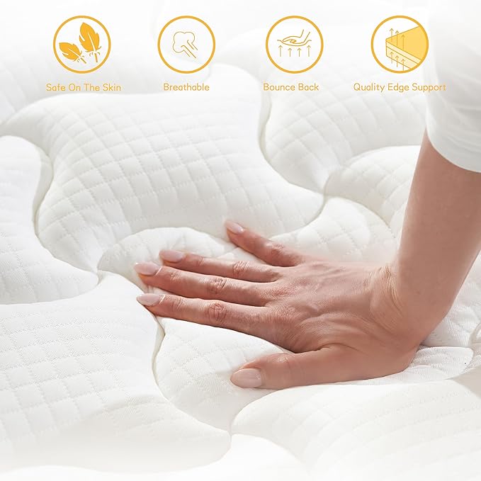 Queen Mattress, 12 Inch Cooling Hybrid Queen Size Mattress in a Box, Medium Firm with Gel Memory Foam & Pocket Coils, Motion Isolation, Pressure Relief, CertiPUR-US