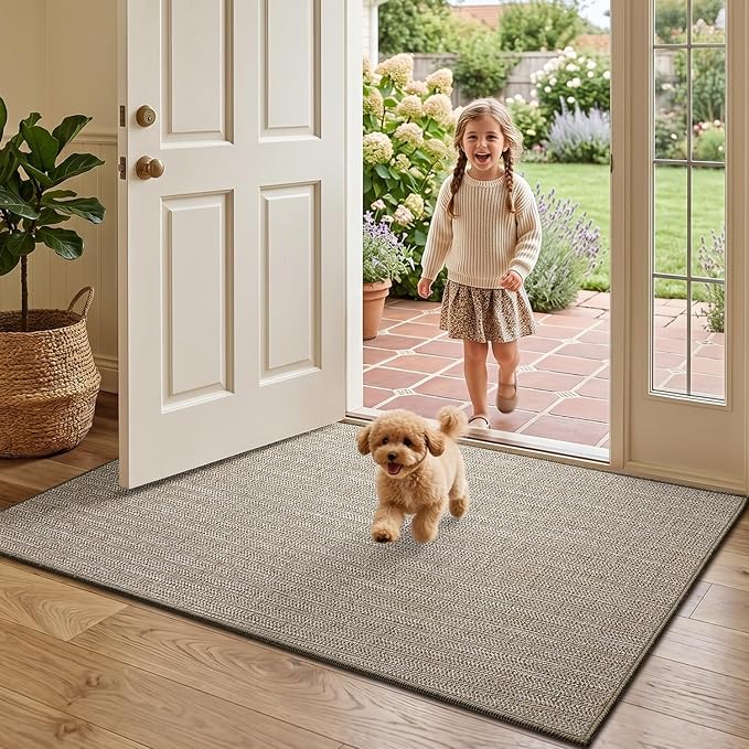 LUMI Ultra Thin Indoor Door Mat 48x72, Low Profile Entrance Mat, Non Slip Rubber Backing Dirt Trapper Doormat for Front Entryway, Khaki - Image 8
