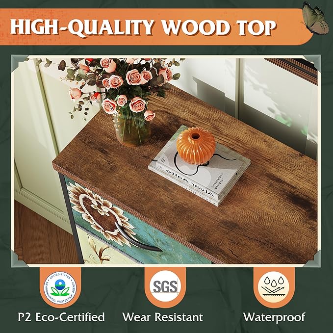 WLIVE Tall Dresser for Bedroom with 10 Drawers, Chest of Drawers, Fabric Dresser for Closet, Hallway, Living Room, Entryway, Floral Painted - Image 6