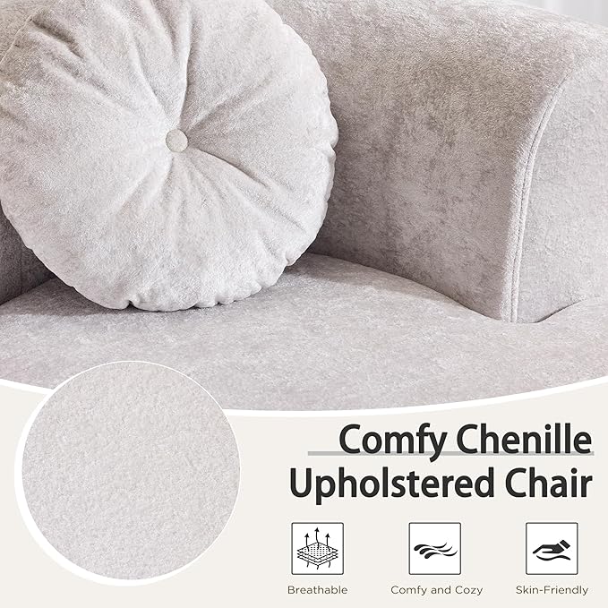 Oversized Swivel Barrel Chairs Set of 2,Modern Curved Back Single Sofa Chair, Comfy All-Foam Compression Upholstered Round Armchair with Pillow,Cozy Chenille Accent Chair for Living Room(Beige)