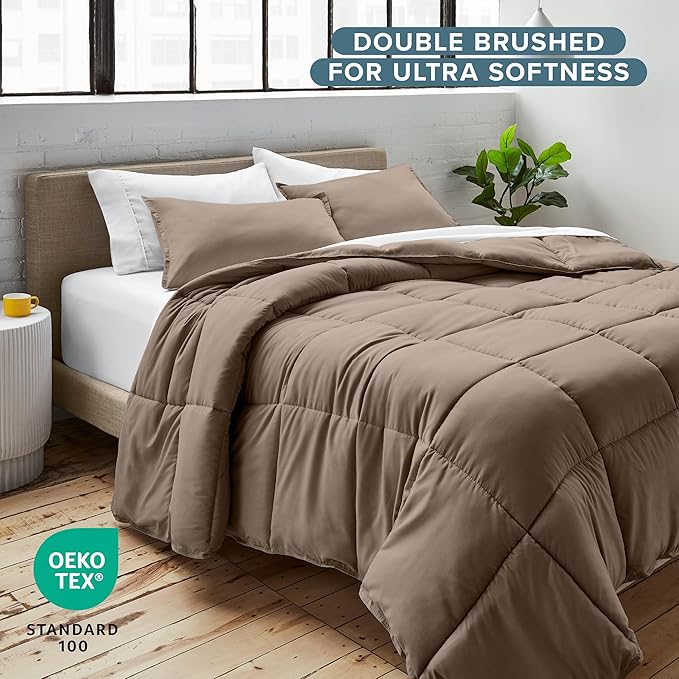 Bare Home Comforter Set - Full Size - Ultra-Soft - Goose Down Alternative - Premium 1800 Series - All Season Warmth (Full, Taupe)