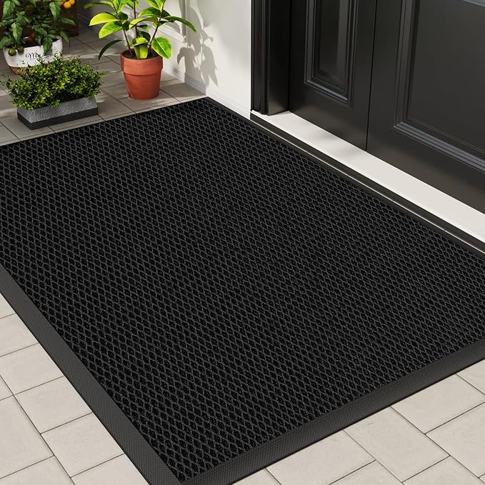 Front Door Mat Outside Entrance 32"x48" Black,Heavy-Duty Dirt Trapper Outside Welcome Mat, Non Slip Durable Rubber Entrance Doormats for Entryway Porch, Stain Resist Waterproof All-Season All-Weather by HoHomLeona