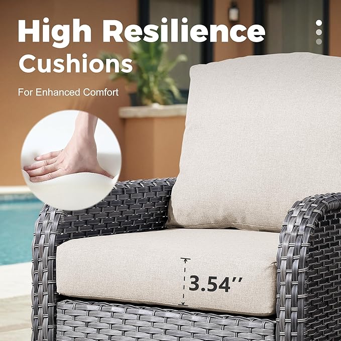 4 Pieces Wicker Patio Furniture - All-Weather PE Wicker Outdoor Conversation Bistro Set Loveseat Chairs with Table,Outdoor Rattan Sofa Chair High Back Deep Seating,Beige