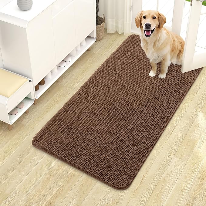 OLANLY Dog Door Mat for Muddy Paws 40x24, Absorbs Moisture and Dirt, Absorbent Non-Slip Washable Doormat, Quick Dry Chenille Mud Mat for Dogs, Entry Indoor Entryway Carpet for Inside Floor, Mocha by OLANLY