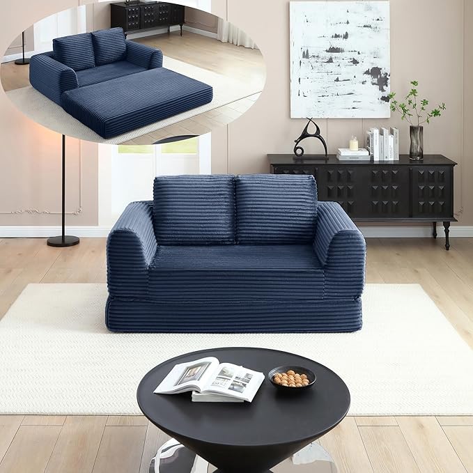 Foldable Boneless Love Seat Couches in a Box, Modern Floor Foam Sleeper Sofa Bed 2-in-1 Convertible Cloud Sofa for Home Apartments Bedroom