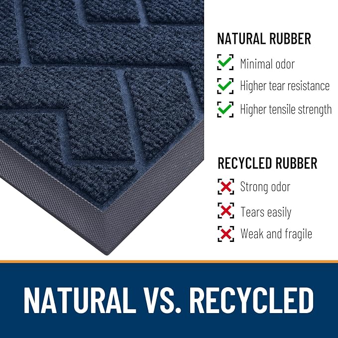 OLANLY Front Door Mat Indoor Outdoor Entrance, Waterproof All-Season, All-Weather Doormat, Sturdy Natural Rubber, Low Profile, Easy Clean Patio Porch Entryway Mat, Herringbone Brick (Blue, 36x24) - Image 5
