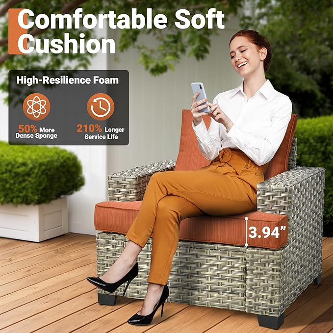 ovios 9 Piece Patio Sectional Furniture with Swivel Rocking Chairs, Rattan Wicker Coversation Set with Glowing Coffee Table, Outdoor Sofa Set for Outside Porch Balcony Backyard Pool,Orange