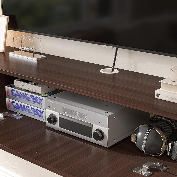 70inch Floating TV Stand, Plywood Wall Mounted Media Console with 1 Flip Down Door & 4 Open Shelves, Modern Floating Entertainment Center with Wire Management for Living Room, Walnut - Image 8