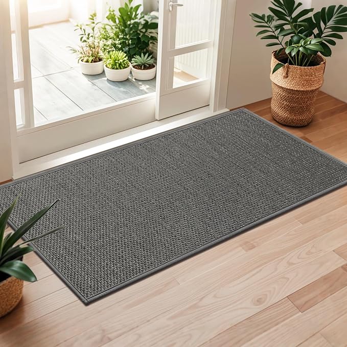 LEKEEPGO Door Mat 24"x47", Non Slip Door Mat Indoor Entrance, Rubber Backing Indoor Door mats Washable Absorbent Low-Profile Doormat Front Entryway Entry Resist Dirt Inside Door Mats, Grey by LEKEEPGO