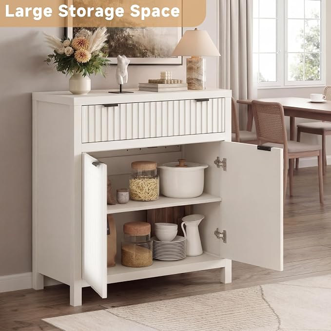 Fatmok Fluted Buffet Cabinet with Storage, 34" Tall Modern Arched Sideboard Cabinet w/AdjustableShelves,Wooden Modular Coffee Bar for Dining Room, Kitchen, Living Room, Entryway, White - Image 5