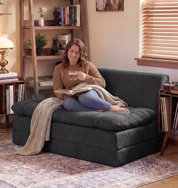 Hobestluk Sofa Couch Folding Sofa Bed Sleeper Comfy Floor Lounger Loveseat Sofa with Removable Cushion Couches Foldable Mattress for Living Room Bedroom or Office (Cordury Grey, Oversize)