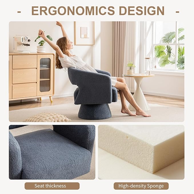 ClinQ Swivel Barrel Accent Chair, Oversized Teddy Upholstered Round Swivel Chairs Set of 3, Modern Luxury 360° Living Room Vanity Chair for Bedroom Office&Living Room, Blue