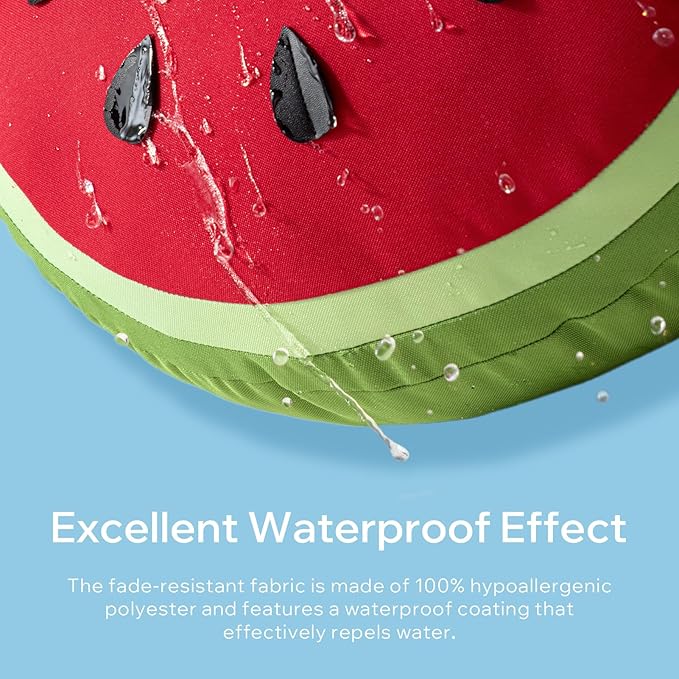 Phantoscope Fruit Outdoor Shaped Pillow Series Watermelon Shaped Waterproof Outdoor Throw Pillow with Leather Decorative, Cushions for Fun Home Decor for Patio, Pool, Red and Green, 9.5 x 18 inches