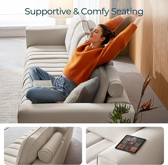 LINSY HOME 137" Modern Sofa Couches for Living Room, Modular Sectional Loveseat Sofa with Anti Cat Stretch Fabric and Metal Frame, Comfy 4 Seater Loveseat Oversized, Easy Assembly, Beige