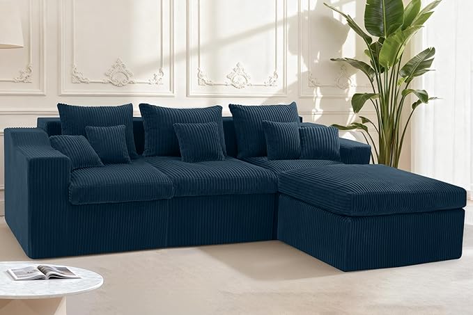 Homguava Modular Sectional Couches for Living Room,101" Cloud Couch with L-Shape Chaise,Comfy Sofa Living Room Couch with Deep Seat,No Assembly (Cordury Blue)