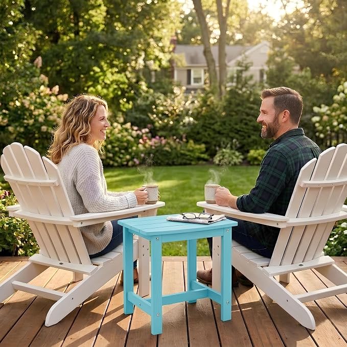 Y&M Outdoor Side Table, HIPS Adirondack Small Single Table, Waterproof Square Outside Table, Balcony Modern End Tables for Patio, Pool, Beach, Porch, Deck, Indoor or Outdoor Use, Light Blue - Image 2