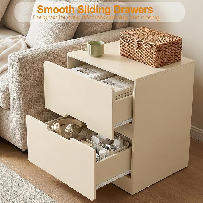 RoyalCraft Beige Nightstand with Drawers, Night Stand for Bedroom, Modern Bedside Table with Handless Design, Wood End Table for Living Room, Hallway - Image 4