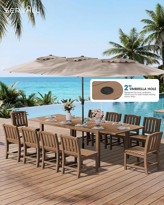 SERWALL Outdoor Dining Chairs Set of 4, All-Weather HDPE Patio Armless Chairs Suitable Outdoor Dining Table, Brown - Image 2