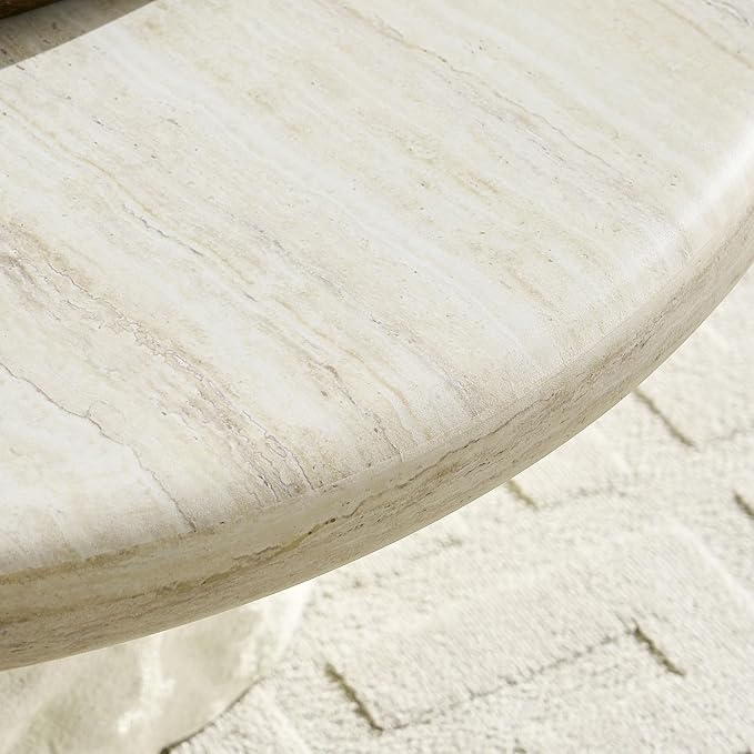 Round Coffee Table, 35.04" Fiberglass Imitation Stone Table Cement Rock Center Table for Living Room Apartment Office, No Need Assembly