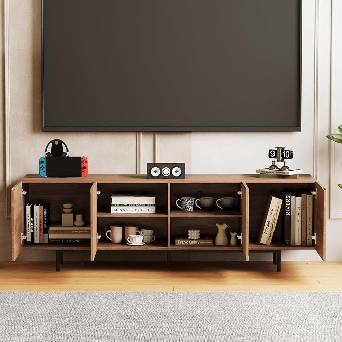 70.87" Mid Century Modern TV Stand, Walnut Media Console for 70 Inch TVs, Entertainment Cabinet with 4 Storage Compartments for Living Room or Bedroom - Image 3