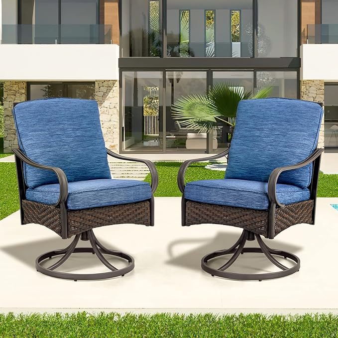 EROMMY Patio Swivel Chairs Set of 6, Outdoor Swivel Chairs with Cushion, Patio Dining Chairs for Garden, Patio, Backyard and Balcony, Blue - Image 9