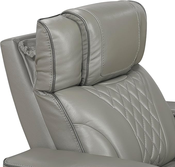 Lexicon Power Double Reclining Sofa, Center Drop-Down Table with Heat/Massage/Headrest/Storage Arms/Cup Holders/LED Lights/Wireless Charging, Top Grain Leather Match Wall Hugger Recliner Sofa, Grey