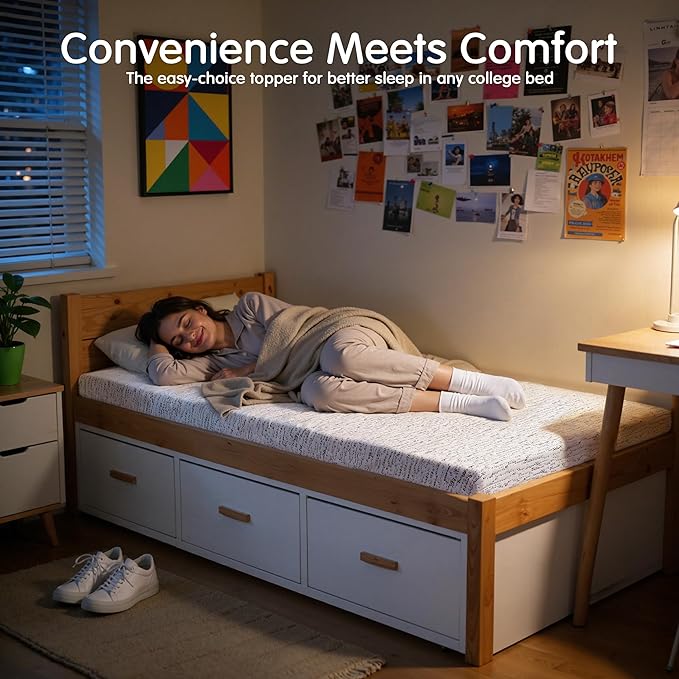 Hokway 4 Inch Memory Foam Mattress Topper with Mosaic Cover Memory Foam Twin XL Mattress Pad Bed Topper Ventilated High Density Pad, CertiPUR-US Certified