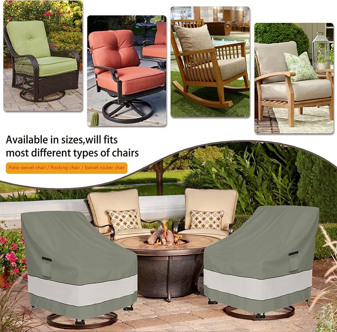 Patio Chair Covers Waterproof Patio Furniture Covers,27.5W x 32.5D x 38 H Inches Outdoor Swivel Chair Cover 2 Pack -Grayish Green - Image 4