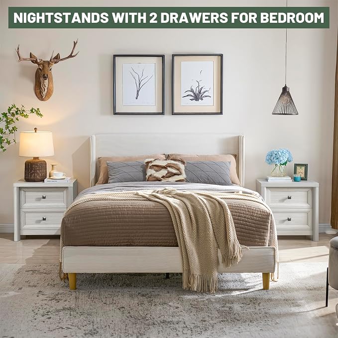 Standifurno White Night Stand with Drawers, Rustic Washed White Nightstand, Farmhouse Bed Side Table for Bedroom, Bedside End Table for Living Room, Bedroom Furniture, Large Storage Wood Nightstand - Image 4