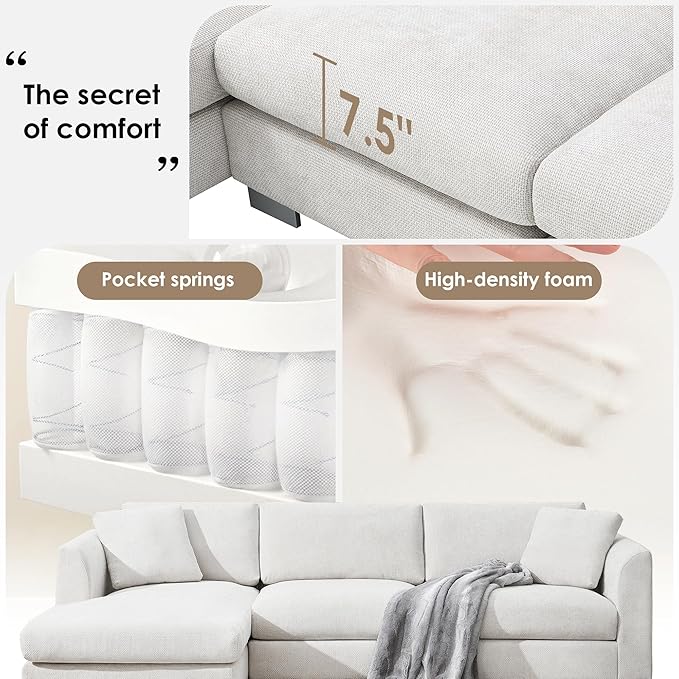 Deep Seat Oversized L Shaped Modular Sectional Sofa with Extra Wide Chaise, 4 Seater Cloud Lounge Sofa Corner Couch with Metal Legs and Detachable Cushions for Living Room Apartment, Chenille Fabric