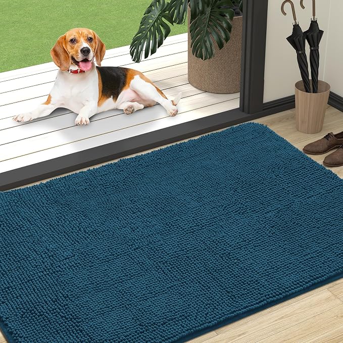 OLANLY Dog Door Mat for Muddy Paws 47x32, Absorbs Moisture and Dirt, Absorbent Non-Slip Washable Doormat, Quick Dry Chenille Mud Mat, Entry Indoor Entryway Carpet for Inside Floor, Atlantic Blue by OLANLY