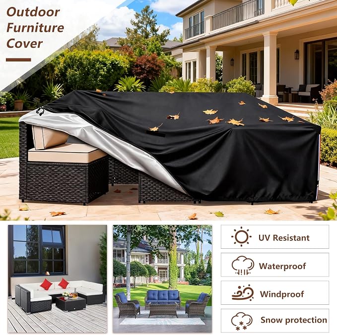 Patio Furniture Covers Waterproof,Heavy Duty Outdoor Furniture Covers, Rectangle Patio Table Cover Fits 5-8Piece Sectional Set Outdoor Chair Couch Table Sets (111" L x 74" W x 28" H) - Image 4