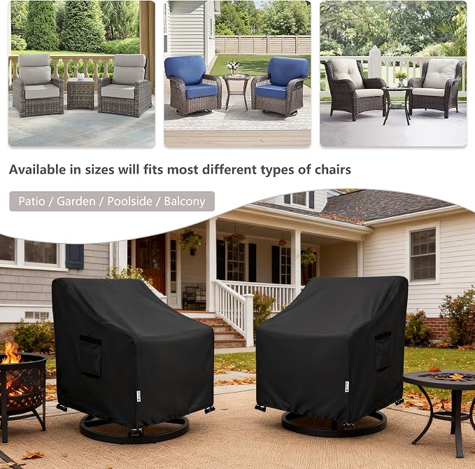 Patio Chair Covers Waterproof Patio Furniture Covers,30W x 34D x 38 H Inches Outdoor Swivel Chair Cover 4 Pack -Black - Image 8