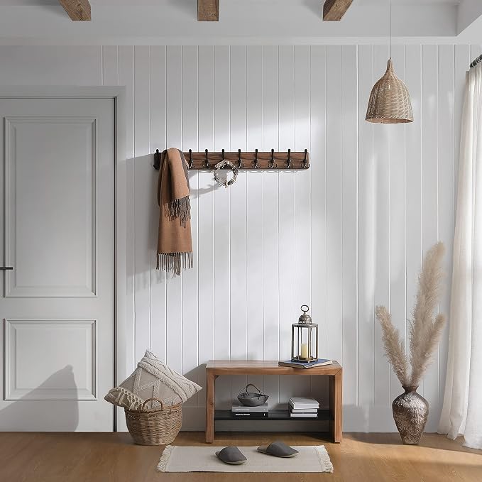 SKOLOO Rustic Large Wall Mounted Coat Rack-38.6'' Long Coat Rack for Wall, Pine Solid Wood Coat Rack Hook, Farmhouse Coat Hanger Wall Mount for Hanging Jacket Coat Hat, Pack of 2 - Image 4