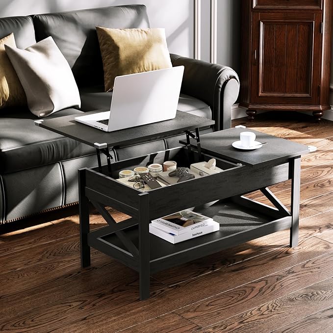 Lift Top Coffee Table with Storage, Small Coffee Table with Hidden Compartment, Dining Center Tables with Lifting Tabletop for Living Room, Home Office