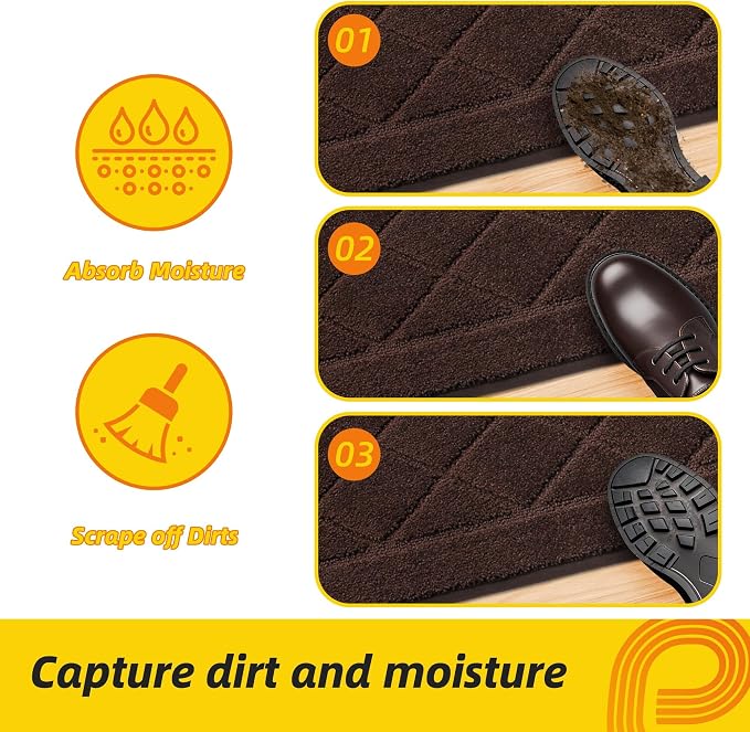 JSEI Dirt Trapper Door Mat 32"x48", Non-Slip Washable Entryway Mats, Dog Door Mat, Stain Resistant and Absorbent Floor Mats, Low Profile Welcome Mat for Front Back Door, Brown - Image 3