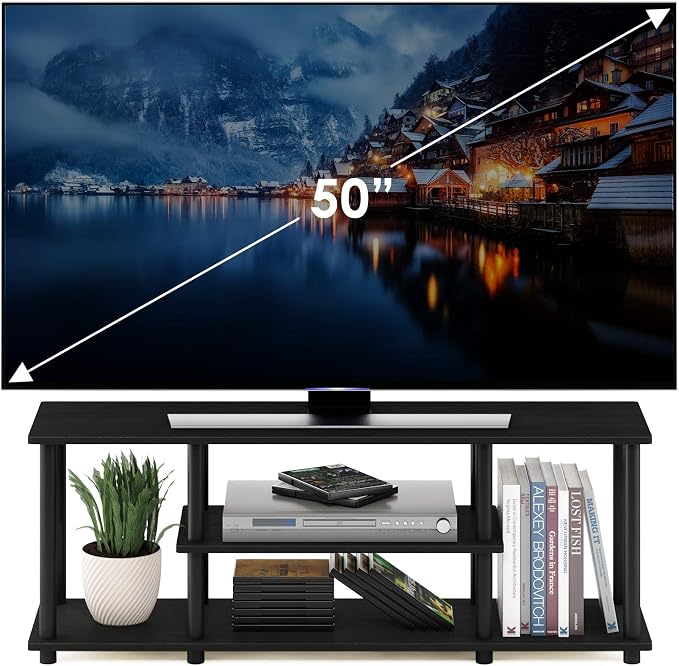 Furinno Turn-N-Tube No Tools 3D 3-Tier Entertainment TV Stand up to 50 inch TV, Round Tubes, Walnut - Image 5