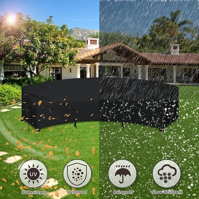 PureFit Outdoor Sectional Sofa Cover Waterproof Curved Patio Furniture Covers for Deck, Lawn and Backyard, 150Lx36Dx38Hx112FL, Black - Image 6