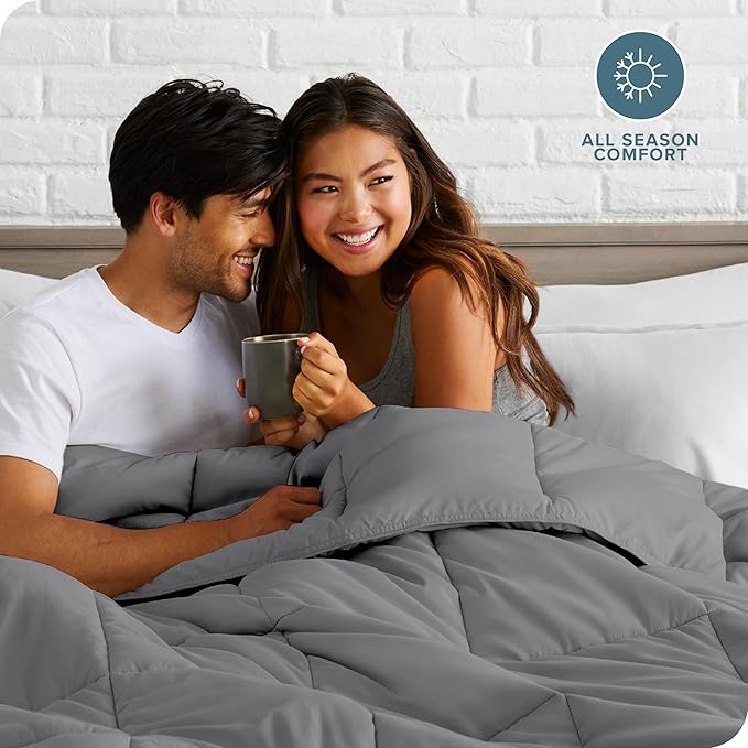 Bare Home Duvet Insert Comforter - Queen Size - Goose Down Alternative - Ultra-Soft - Premium 1800 Series - All Season Warmth - Bedding Comforter (Queen, Grey)