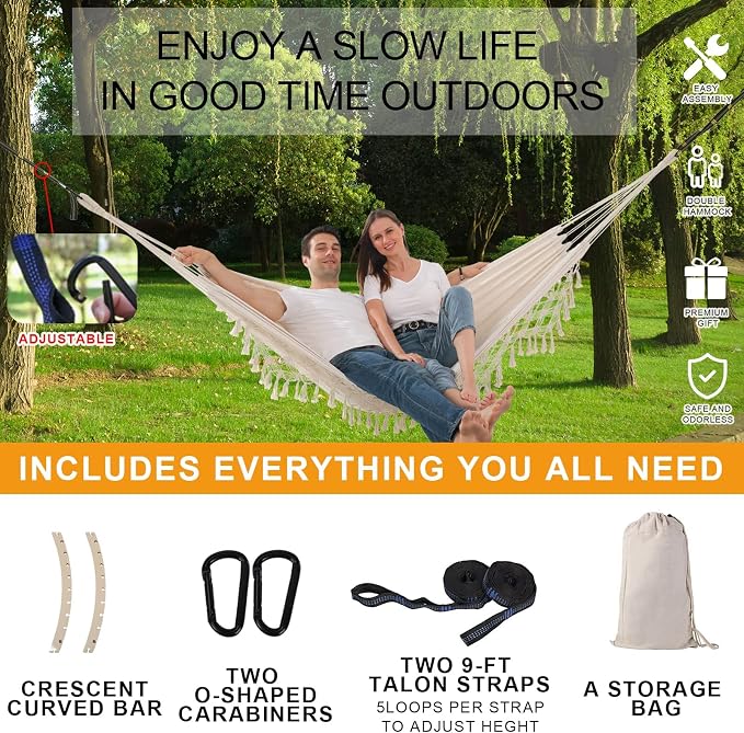Hammock Hanging Swing Double Max 500lbs Macrame for Indoor Outdoor Patio Yard Garden (Beige) - Image 6