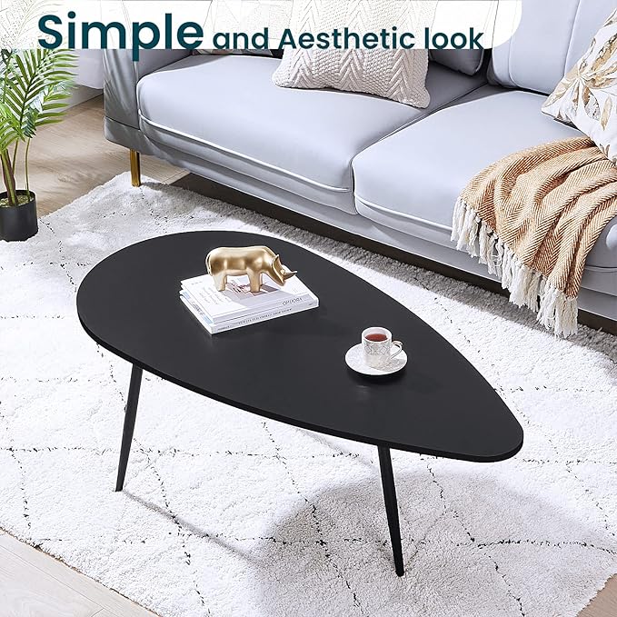 SAYGOER Black Small Coffee Table Modern Oval Coffee Tables Retro Center Table for Small Space Mid Century Coffee Table Rustic Accent Table for Living Room Home Office, Easy Assembly