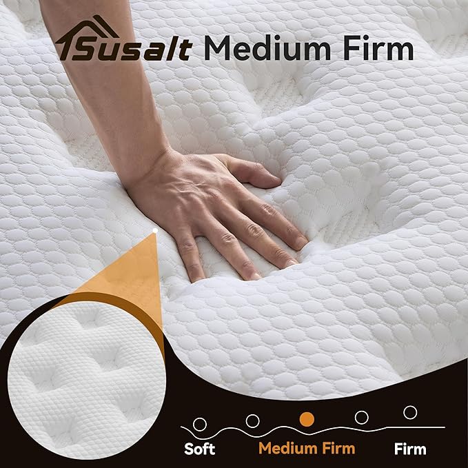 Susalt Queen Size Mattress 14 Inch, Upgraded Memory Foam Mattress in a Box, Hybrid Mattress with Independent Pocket Springs for Motion Isolation & Silent Sleep,Medium Firm,CertiPUR-US,100-Nights Trial