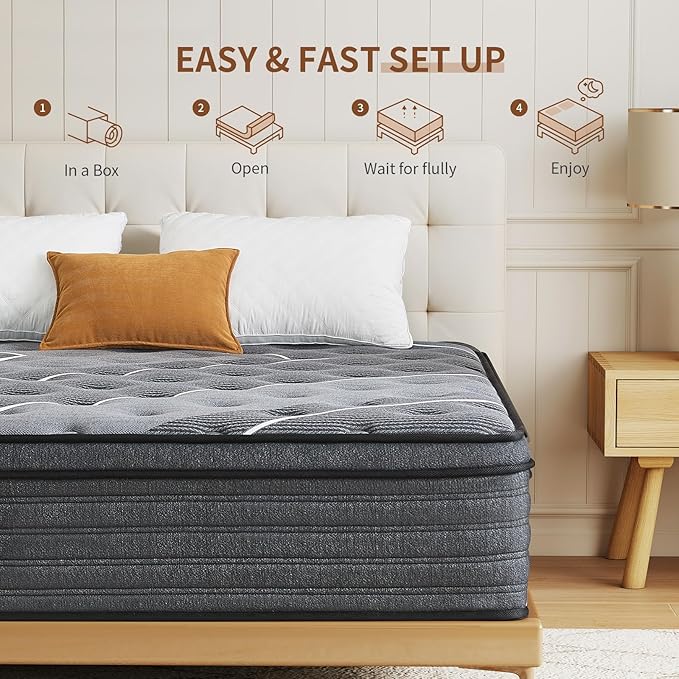 Queen Mattress 12 Inch, Queen Mattress in a Box, Medium Firm,Individually Pocketed Springs, Pressure Relief, Motion Isolation