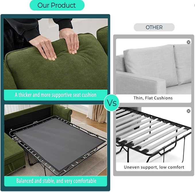 ERYE L-Shaped Reversible Sectional Sofa with Pull Out Queen Memory Mattress Sleeper Bed, 2-in-1 L-Shaped Corner Sectional Couches W/Wireless Charging, Storage Chaise Lounge