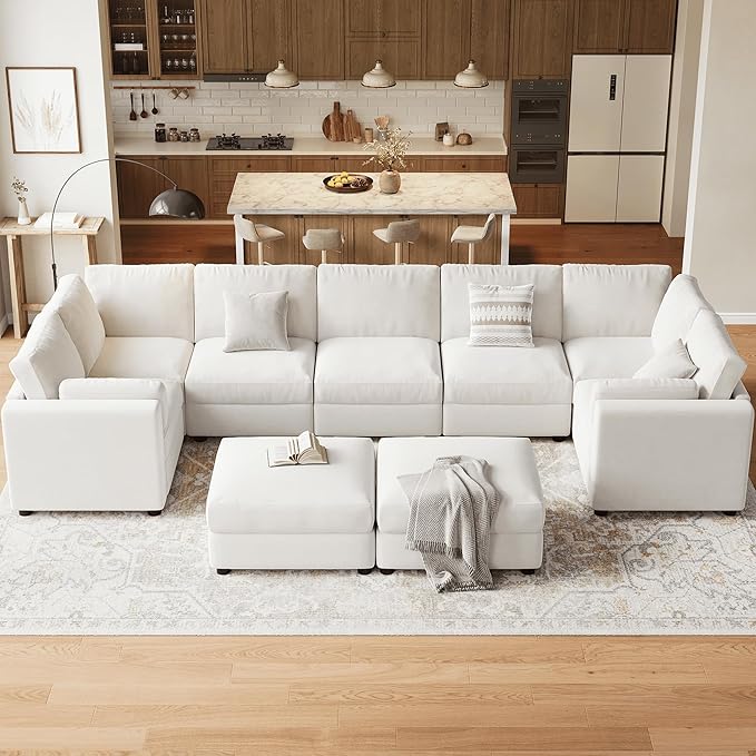 GAOMON Oversized Modular Sectional Sofa, 9 Seater Sectional Couch, 172" U Shaped Sofa with Movable Ottoman, Convertible Modular Couch for Living Room Apartment and Office, Chenille Beige