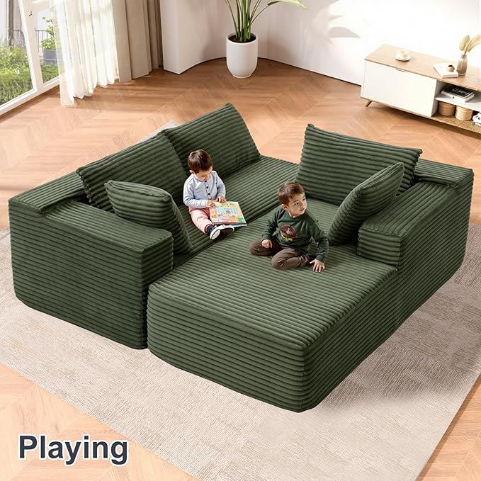 104" Modular Sectional Sofa for Living Room, Sectional Couches with Deep Seat, L-Shape Couch with Chaise, Boneless Couch for Living Room Bedroom, No Assembly Required (Right, Green)