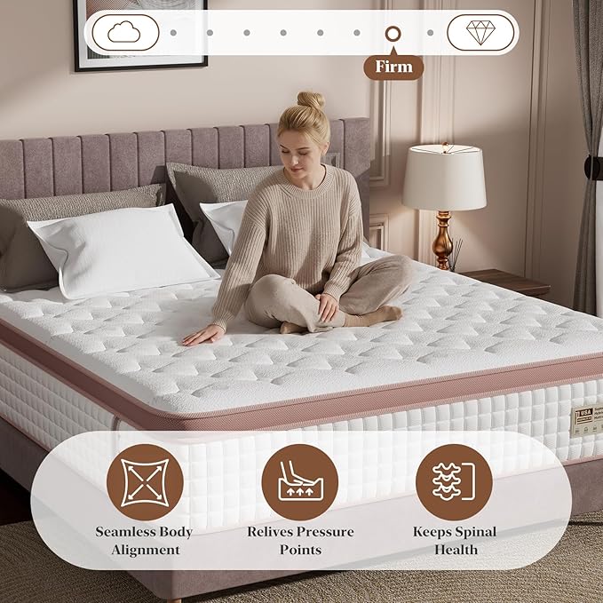Full Mattress 12 Inch, Extra Firm Orthopedic Hybrid Mattresses in a Box for Spinal Alignment & Back Pain Relief, Motion Isolation, CertiPUR-US & Fiberglass-Free, 365-Night Trial