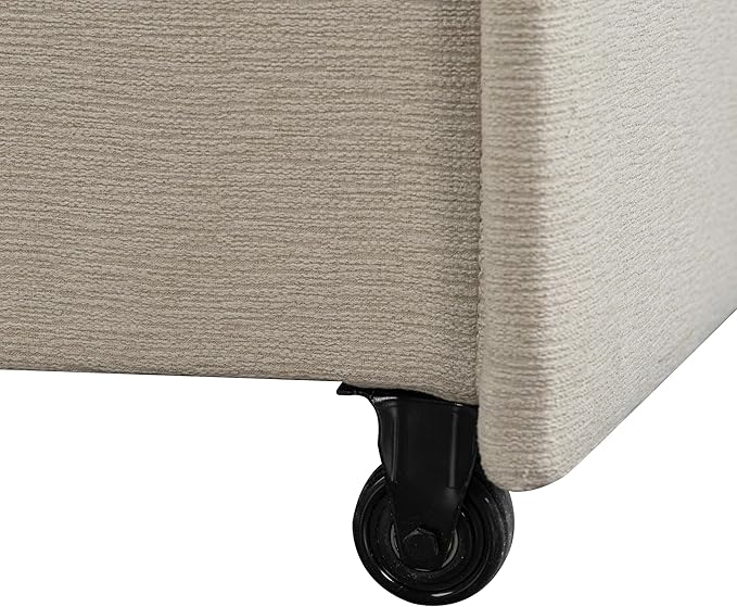 Serta Galway 66.5" Convertible Sleeper Loveseat, Full Size, Dreamcoil Comfort, FingerGuard Pinch Point Protection, Soft Woven Fabric, Beige