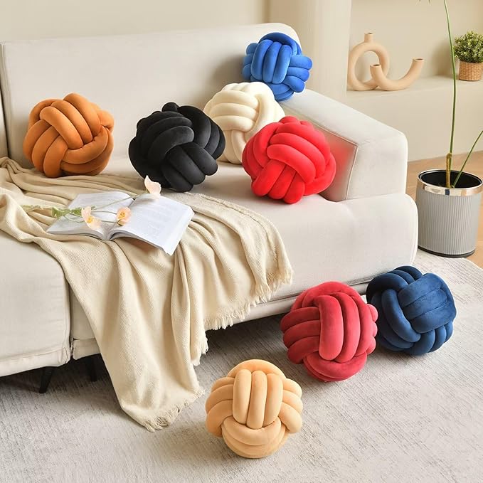 LUSJNGE Decorative Throw Knot Pillow Ball for Home Chair Sofa Aesthetic Round Velvet Knotted Pillow Cushion (Caramel, 11inches)